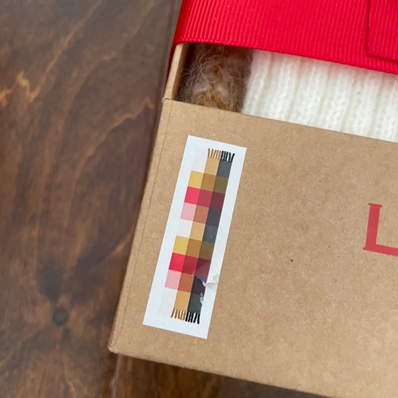 Lucky White faux fur pom winter hat & earthy red yellow tan grey gray scarf set - Picture 6 of 8